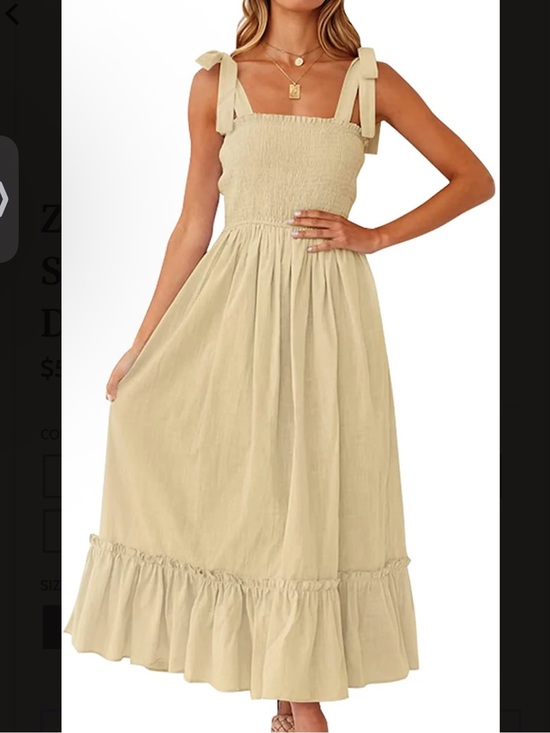 Zesica Dresses & Skirts - ZESICA SPAGHETTI STRAP RUFFLE MAXI DRESS Beige Yellow Tie-Shoulder Smocked Small